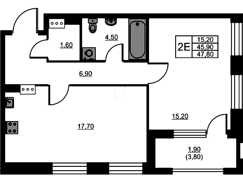 1-комнатная квартира 47.8 м², 10/13 эт., ЖК «Тайм Сквер»